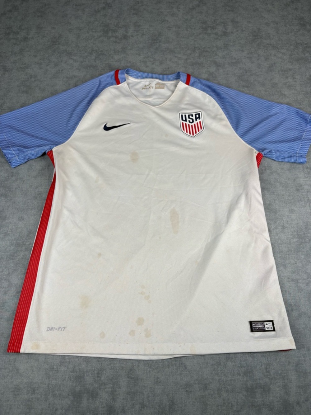 Nike USA Soccer Jersey 2016 Dri Fit White Size L Authentic Stained